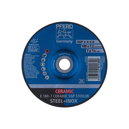 PFERD 7" x 1/4 Grinding Wheel, 7/8" A.H. - CERAMIC SGP STEELOX - Type 27 60058